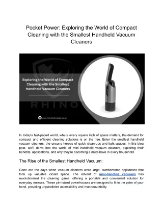 Pocket Power Exploring the World of Compact Cleaning with the Smallest Handheld Vacuum Cleaners