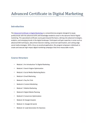 advanced certificate in digital marketing