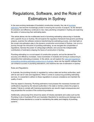 regulations software and the role of estimators