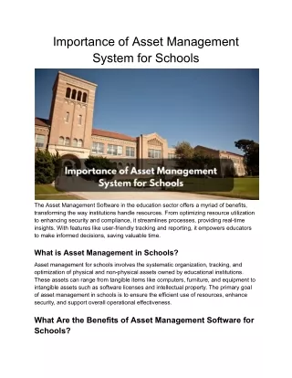 Importance of Asset Management System for Schools