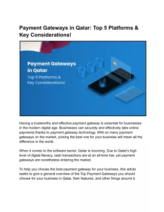 Payment Gateways in Qatar Top 5 Platforms & Key Considerations!