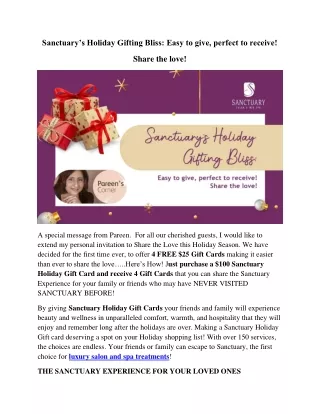 Sanctuary november newsletter gift cards