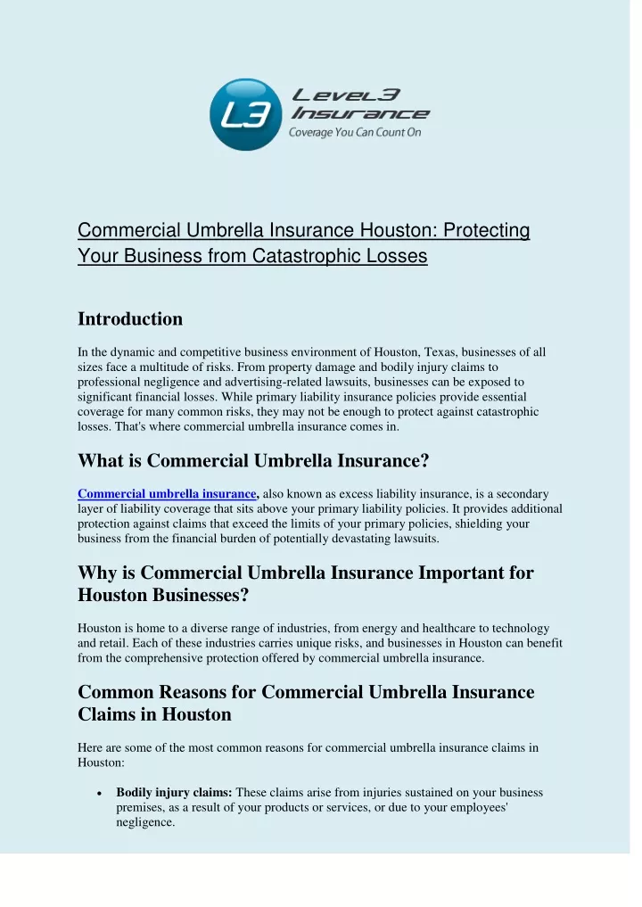 commercial umbrella insurance houston protecting