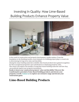 Investing In Quality-How Lime-Based Building Products Enhance Property Value