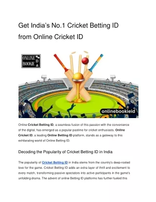 Get India’s No.1 Cricket Betting ID from Online Cricket ID