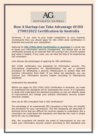 How A Startup Can Take Advantage Of ISO 270012022 Certification In Australia