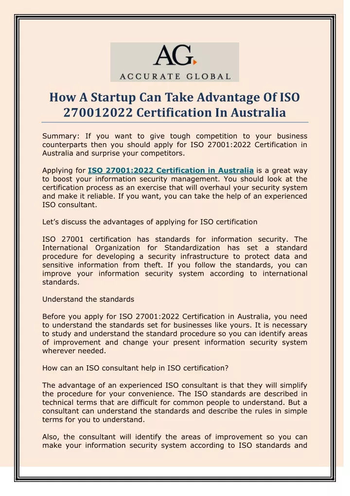 how a startup can take advantage of iso 270012022