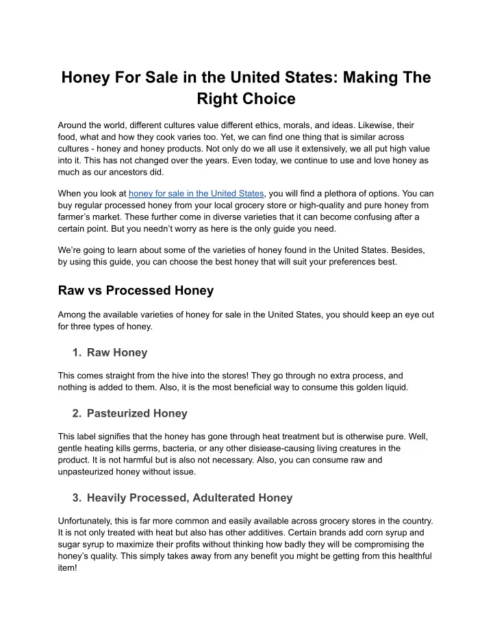 honey for sale in the united states making
