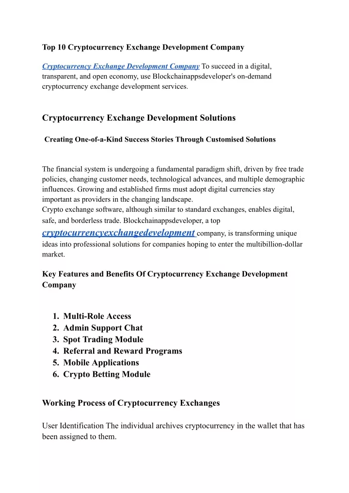 top 10 cryptocurrency exchange development company