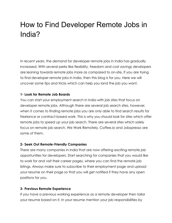 how to find developer remote jobs in india