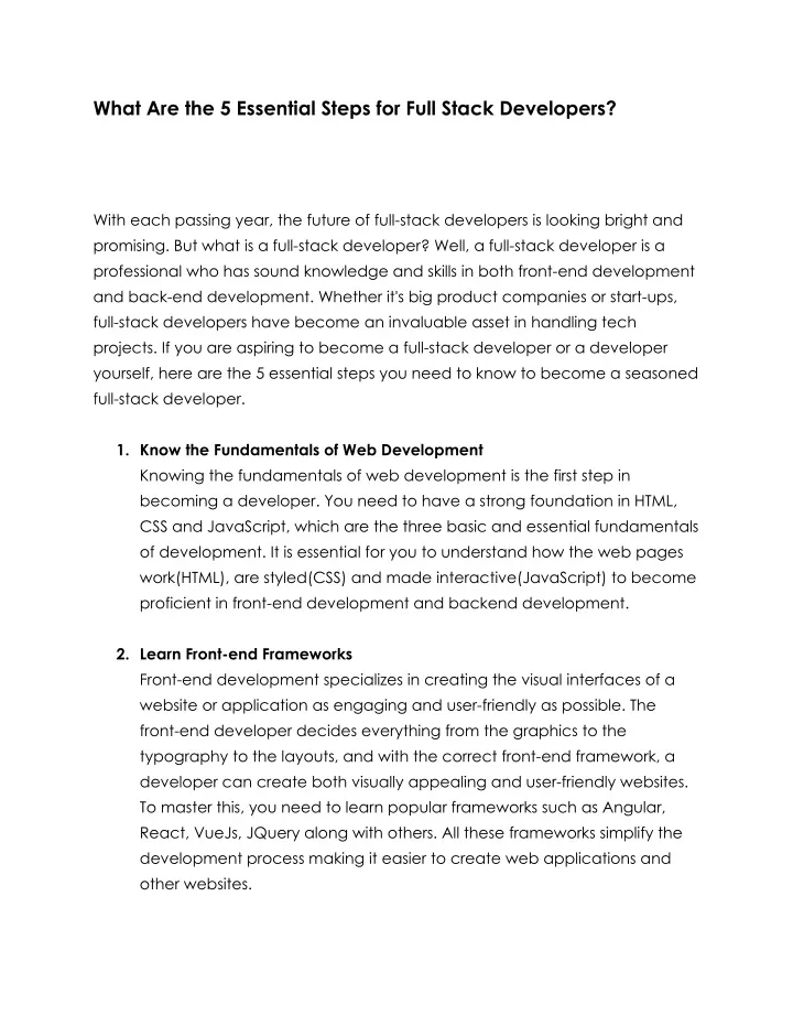 what are the 5 essential steps for full stack