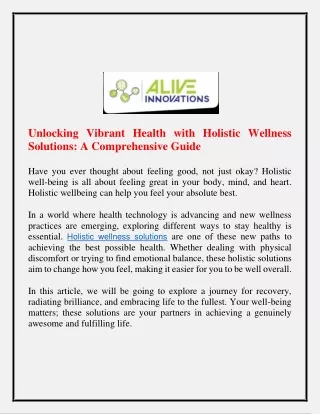 Unlocking Vibrant Health with Holistic Wellness Solutions A Comprehensive Guide