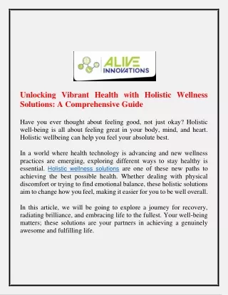 unlocking vibrant health with holistic wellness