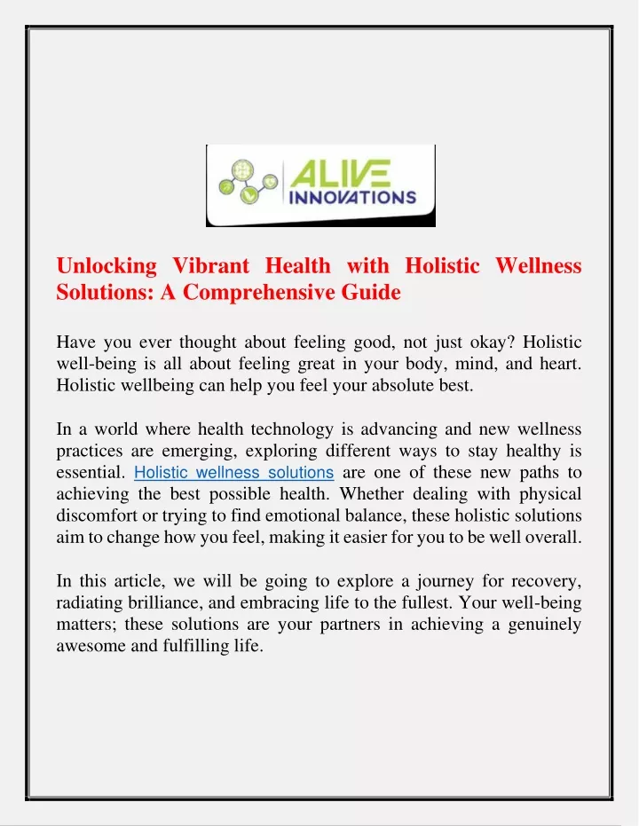 unlocking vibrant health with holistic wellness