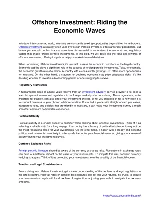 Offshore Investment Riding the Economic Waves