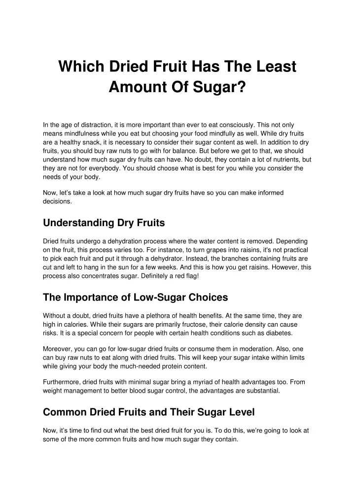 which dried fruit has the least amount of sugar