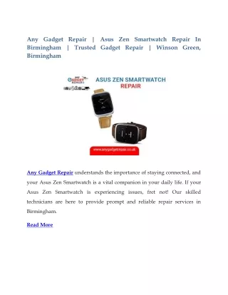 Any Gadget Repair | Asus Zen Smartwatch Repair In Birmingham | Trusted Gadget Re