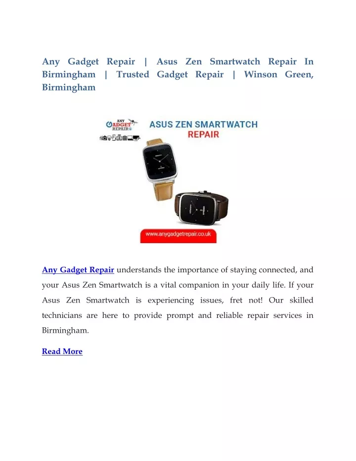 any gadget repair asus zen smartwatch repair