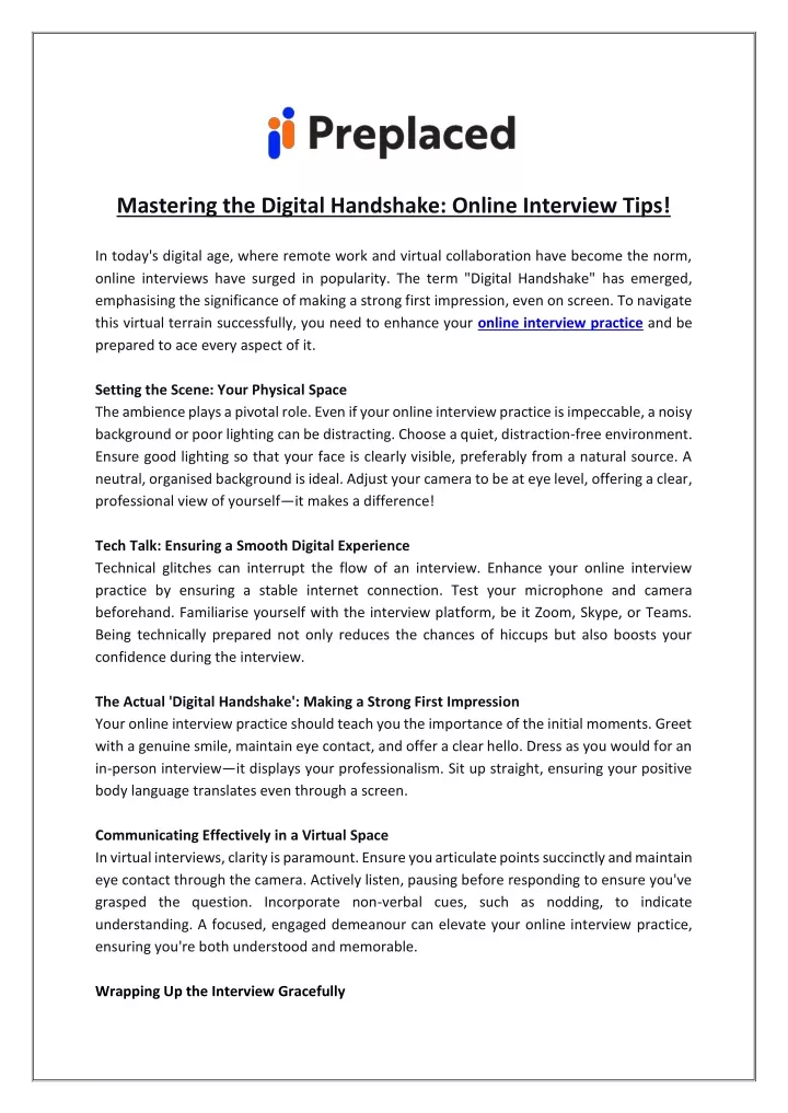 mastering the digital handshake online interview