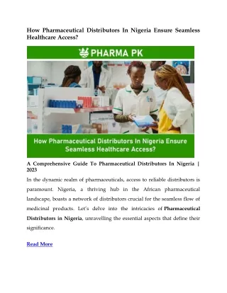 How Pharmaceutical Distributors In Nigeria Ensure Seamless Healthcare Access