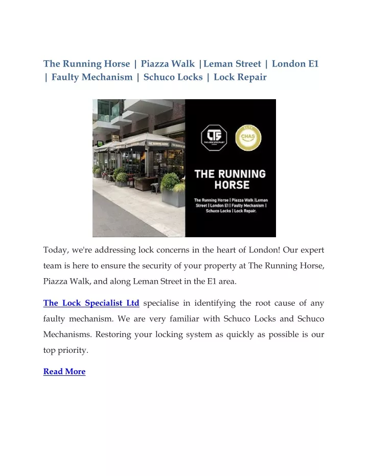 the running horse piazza walk leman street london