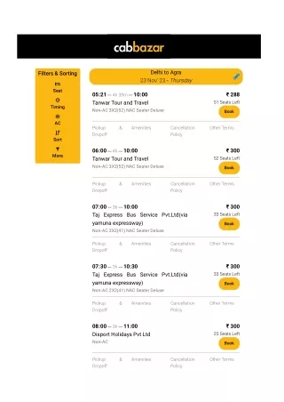 delhi to agra bus tickets