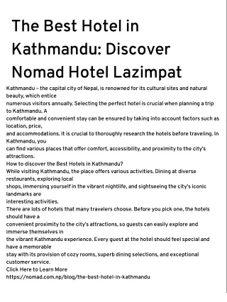 The Best Hotel in Kathmandu: Discover Nomad Hotel Lazimpat