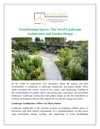 The Art of Landscape Architecture and Garden Design