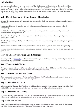 Joker Card Balance Check: A Simple and Quick Process