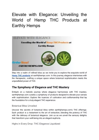 Elevate with Elegance_ Unveiling the World of Hemp THC Products at Earthly Hemps