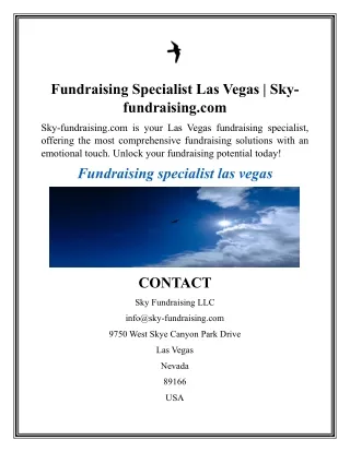 Fundraising Specialist Las Vegas  Sky-fundraising