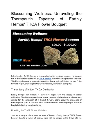 Blossoming Wellness_ Unraveling the Therapeutic Tapestry of Earthly Hemps' THCA Flower Bouquet