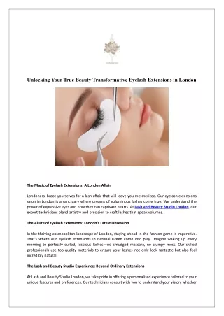Unlocking Your True Beauty Transformative Eyelash Extensions in London