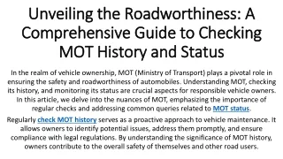 unveiling the roadworthiness a comprehensive guide to checking mot history and status