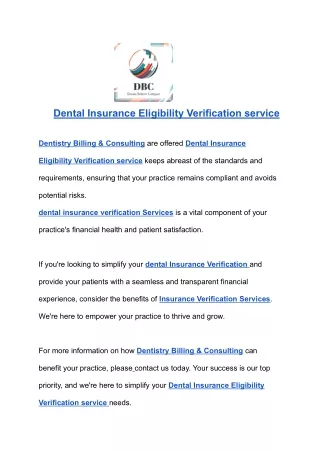 dental Insurance Eligibility Verification services