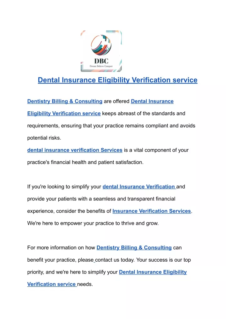 dental insurance eligibility verification service