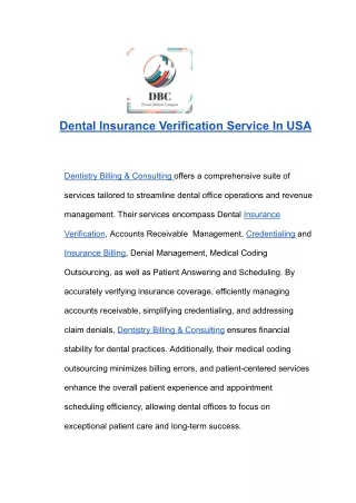 Dental Insurance Verification Service In USA