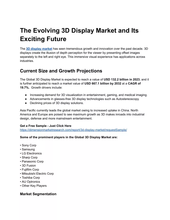 the evolving 3d display market and its exciting