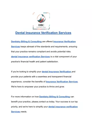 Dental Insurance Verification Services.