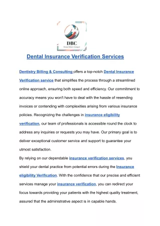 Dental Insurance Verification Services