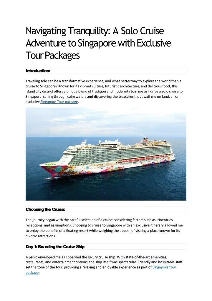 navigating tranquility a solo cruise adventure to singapore with exclusive tour packages