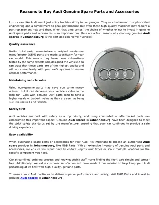 Reasons to Buy Audi Genuine Spare Parts and Accessories