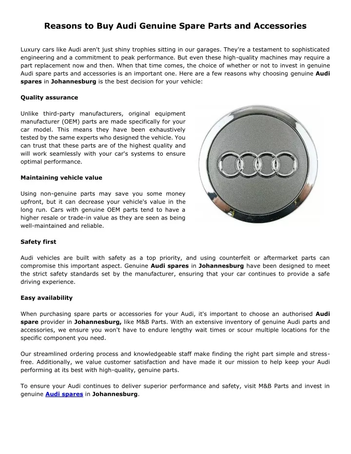 reasons to buy audi genuine spare parts