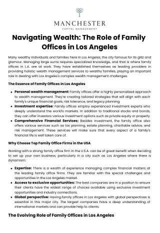 Navigating Wealth The Role of Family Offices in Los Angeles