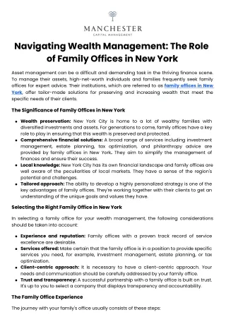 Navigating Wealth Management The Role of Family Offices in New York