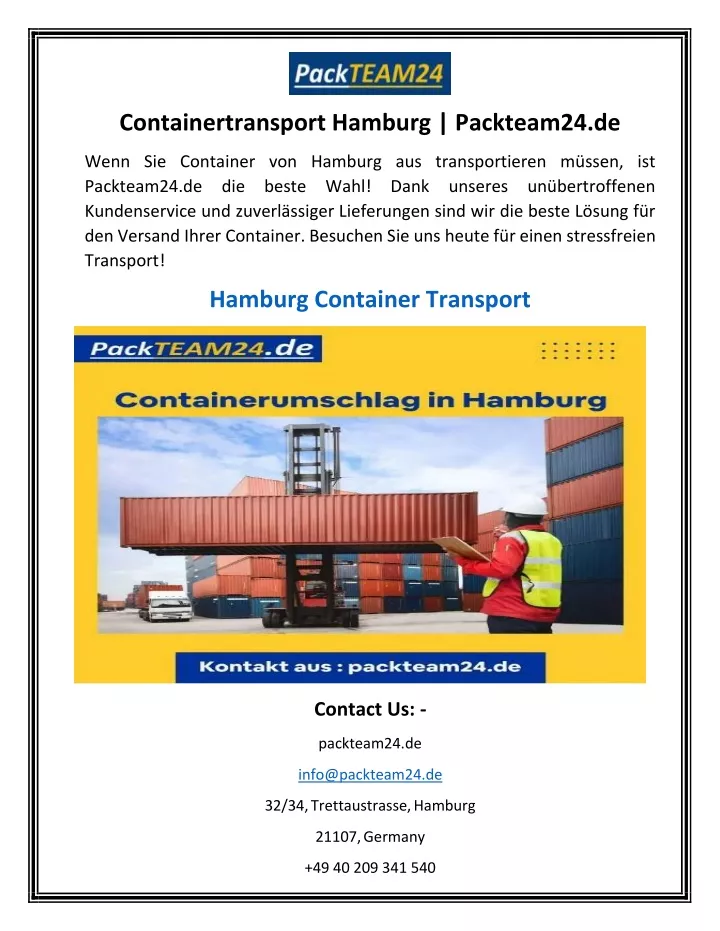 containertransport hamburg packteam24 de