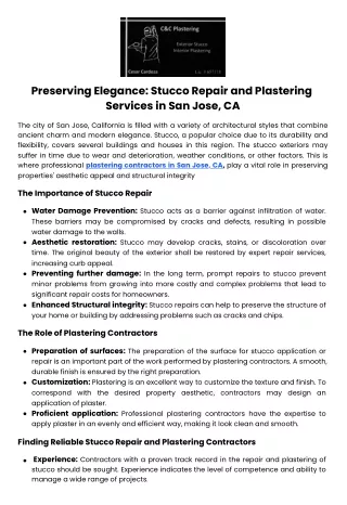 Preserving Elegance Stucco Repair and Plastering Services in San Jose, CA
