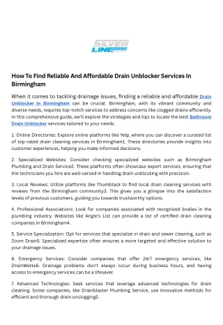 How To Find Reliable And Affordable Drain Unblocker Services In Birmingham