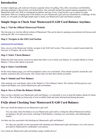 Simple Steps to Check Your Mastercard E-Gift Card Balance Anytime