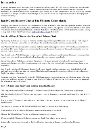 ReadyCard Balance Check: The Ultimate Convenience of RCBalance